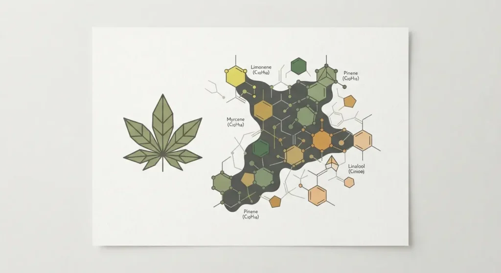 Terpene and cannabinoid profile illustration for sativa vs indica cannabis