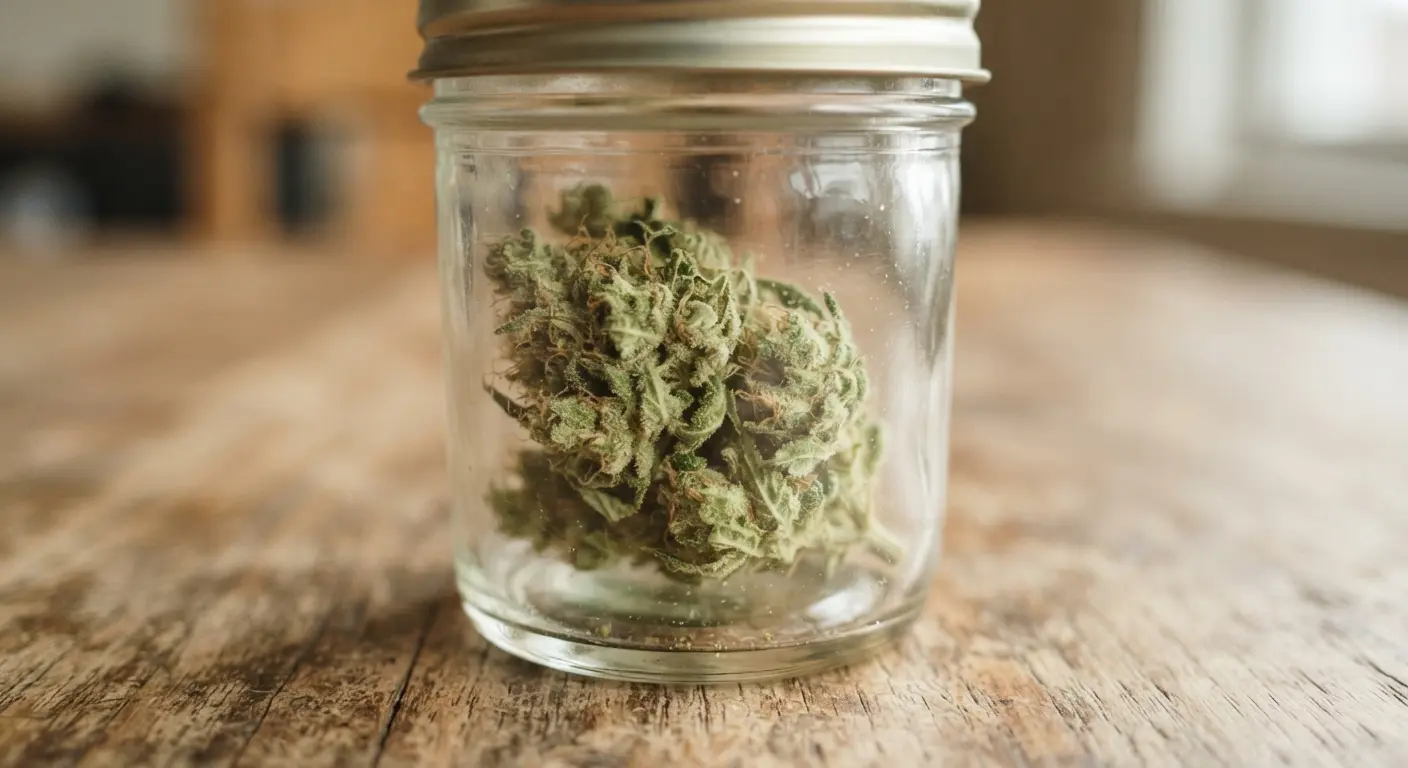 Sativa cannabis flower in a jar, representing sativa effects